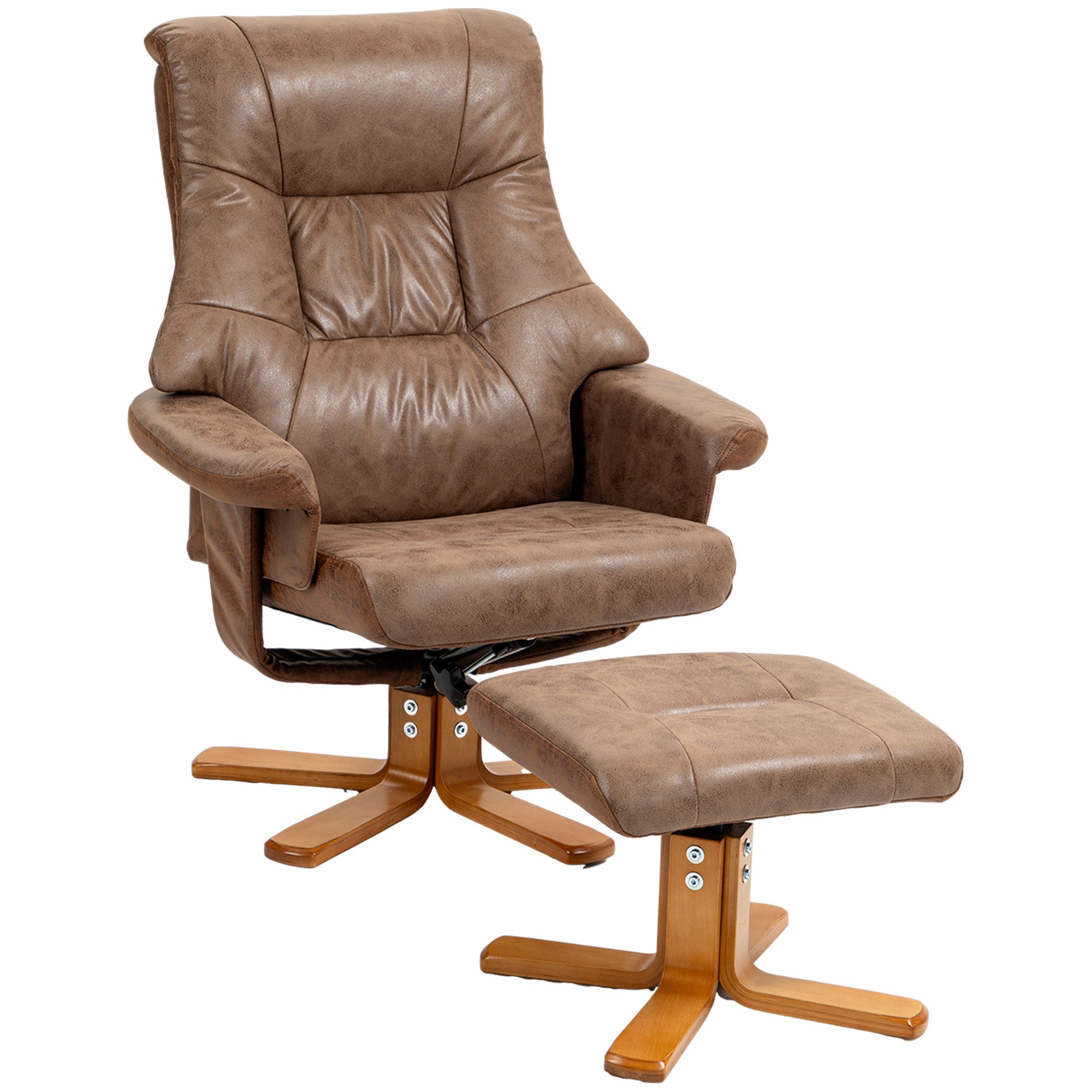 Recliner with Footstool, Swivel TV Armchair with Reclining Function, Upholstered Armchair for Living Room, Bedroom, Microfiber Brown, 78 x 82.5 x 109 cm