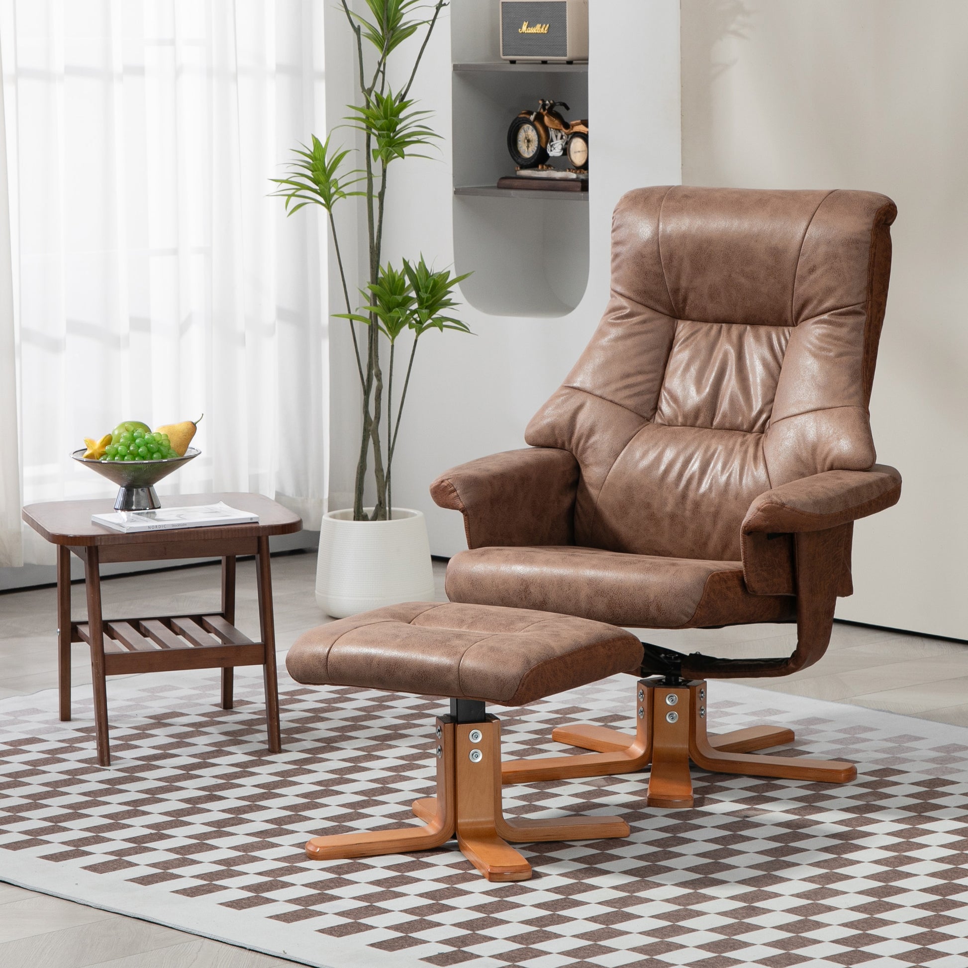 Recliner with Footstool, Swivel TV Armchair with Reclining Function, Upholstered Armchair for Living Room, Bedroom, Microfiber Brown, 78 x 82.5 x 109 cm