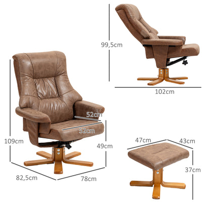 Recliner with Footstool, Swivel TV Armchair with Reclining Function, Upholstered Armchair for Living Room, Bedroom, Microfiber Brown, 78 x 82.5 x 109 cm