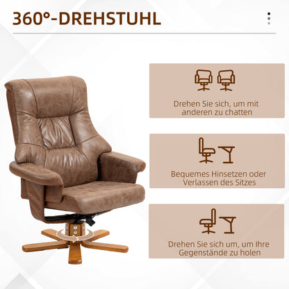 Recliner with Footstool, Swivel TV Armchair with Reclining Function, Upholstered Armchair for Living Room, Bedroom, Microfiber Brown, 78 x 82.5 x 109 cm