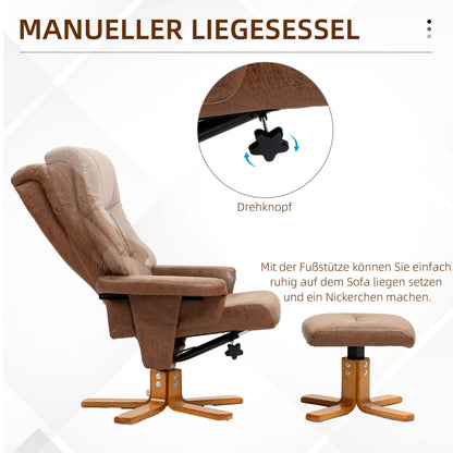 Recliner with Footstool, Swivel TV Armchair with Reclining Function, Upholstered Armchair for Living Room, Bedroom, Microfiber Brown, 78 x 82.5 x 109 cm