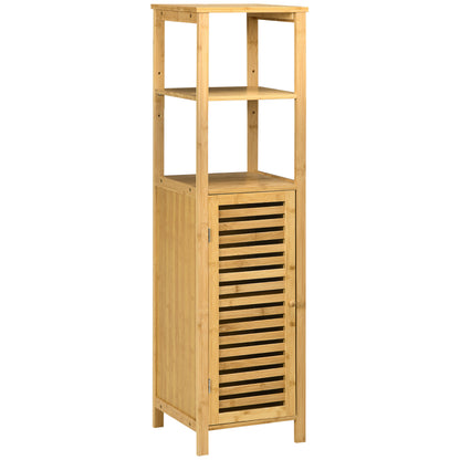 Bathroom Cabinet Storage Cabinet with Door, Two Open Shelves, Bamboo, Tall Cabinet for Bathroom and Living Room, approx. 33 x 30 x 120 cm Natural Wood