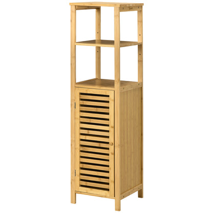 Bathroom Cabinet Storage Cabinet with Door, Two Open Shelves, Bamboo, Tall Cabinet for Bathroom and Living Room, approx. 33 x 30 x 120 cm Natural Wood