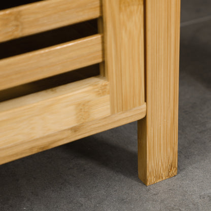 Bathroom Cabinet Storage Cabinet with Door, Two Open Shelves, Bamboo, Tall Cabinet for Bathroom and Living Room, approx. 33 x 30 x 120 cm Natural Wood