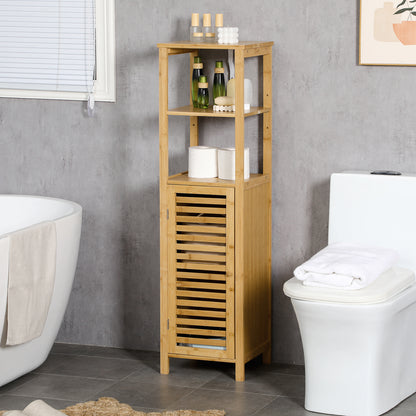 Bathroom Cabinet Storage Cabinet with Door, Two Open Shelves, Bamboo, Tall Cabinet for Bathroom and Living Room, approx. 33 x 30 x 120 cm Natural Wood