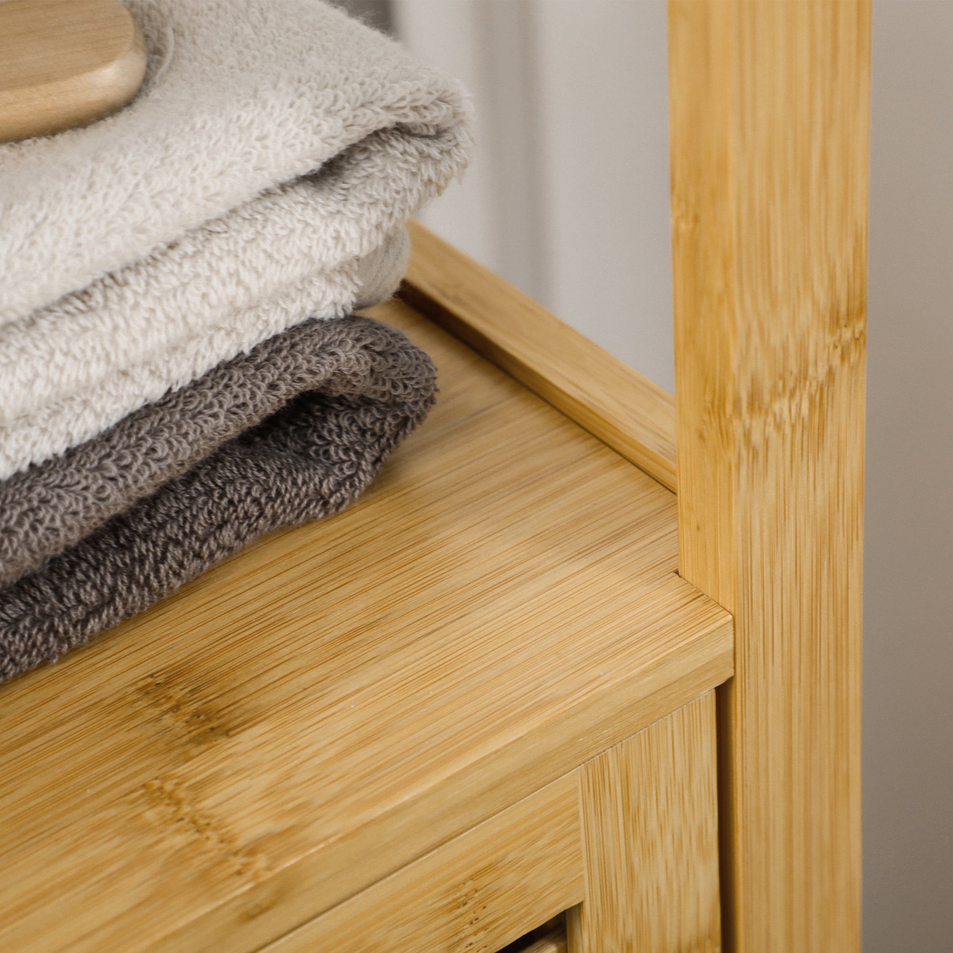 Bathroom Cabinet Storage Cabinet with Door, Two Open Shelves, Bamboo, Tall Cabinet for Bathroom and Living Room, approx. 33 x 30 x 120 cm Natural Wood