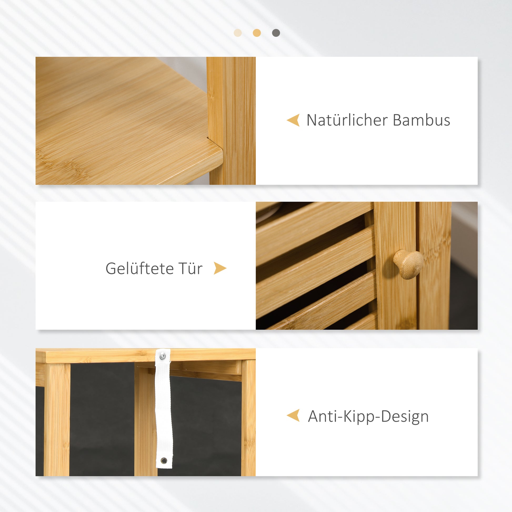 Bathroom Cabinet Storage Cabinet with Door, Two Open Shelves, Bamboo, Tall Cabinet for Bathroom and Living Room, approx. 33 x 30 x 120 cm Natural Wood