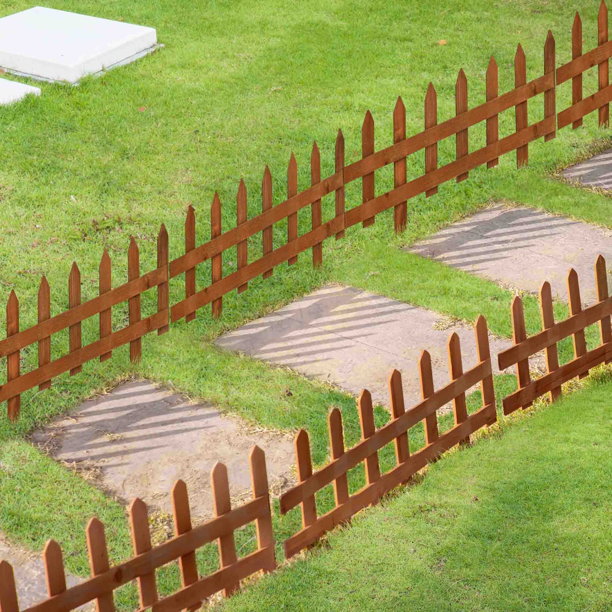 12 Panel Wooden Garden Fences 50x34 cm Decorative Exterior Garden Fences with Pointed Pickets Resistant Easy to Install for Garden Patio Terrace Brown