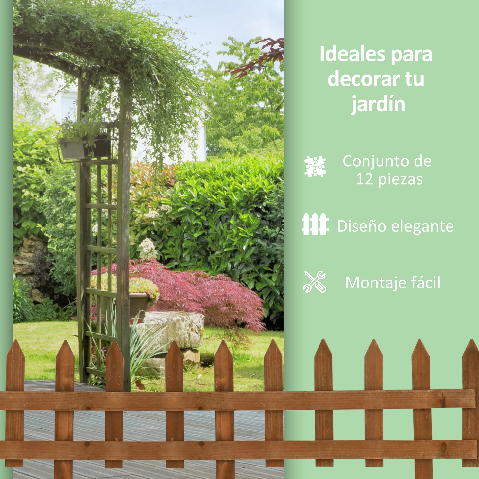 12 Panel Wooden Garden Fences 50x34 cm Decorative Exterior Garden Fences with Pointed Pickets Resistant Easy to Install for Garden Patio Terrace Brown