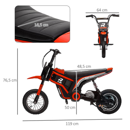Electric Motorcycle for Kids with 24V 350W Motor, 8-16 KM/H Speed Mode, 12-Inch Air Tires, Electric Motorcycle with Music Headlights, Moto Cross for Children 8-12 Years Red