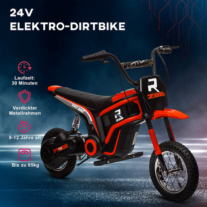Electric Motorcycle for Kids with 24V 350W Motor, 8-16 KM/H Speed Mode, 12-Inch Air Tires, Electric Motorcycle with Music Headlights, Moto Cross for Children 8-12 Years Red