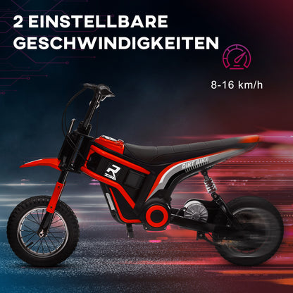 Electric Motorcycle for Kids with 24V 350W Motor, 8-16 KM/H Speed Mode, 12-Inch Air Tires, Electric Motorcycle with Music Headlights, Moto Cross for Children 8-12 Years Red