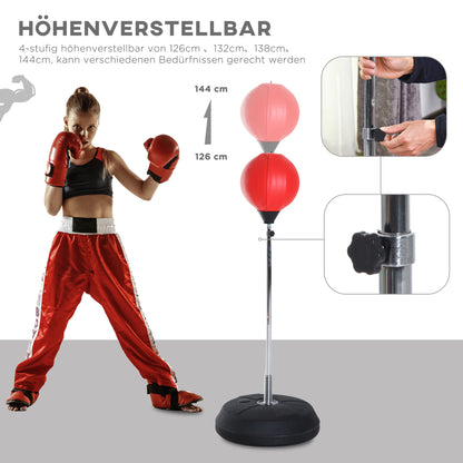 Punching Ball Set 126-144cm Height Adjustable Boxing Stand with Stand Pear Gloves Pump Freestanding Punching Bag Speedball Boxing Stand Box Trainer for Adults Teens