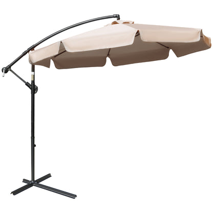 Offset Umbrella 2.7x2.7m with Adjustable Canopy, Cross Base, Air Vents, Crank, Metal and Polyester Garden Umbrella, for Courtyard Terrace, Light Brown
