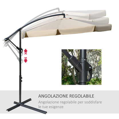 Offset Umbrella 2.7x2.7m with Adjustable Canopy, Cross Base, Air Vents, Crank, Metal and Polyester Garden Umbrella, for Courtyard Terrace, Light Brown