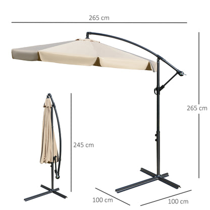 Offset Umbrella 2.7x2.7m with Adjustable Canopy, Cross Base, Air Vents, Crank, Metal and Polyester Garden Umbrella, for Courtyard Terrace, Light Brown