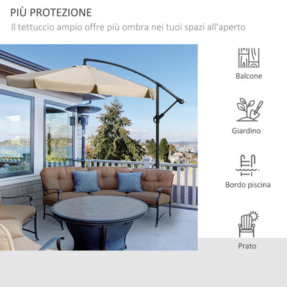 Offset Umbrella 2.7x2.7m with Adjustable Canopy, Cross Base, Air Vents, Crank, Metal and Polyester Garden Umbrella, for Courtyard Terrace, Light Brown