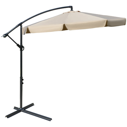 Offset Umbrella 2.7x2.7m with Adjustable Canopy, Cross Base, Air Vents, Crank, Metal and Polyester Garden Umbrella, for Courtyard Terrace, Light Brown