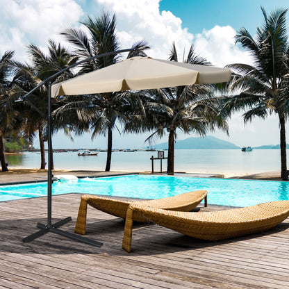 Offset Umbrella 2.7x2.7m with Adjustable Canopy, Cross Base, Air Vents, Crank, Metal and Polyester Garden Umbrella, for Courtyard Terrace, Light Brown