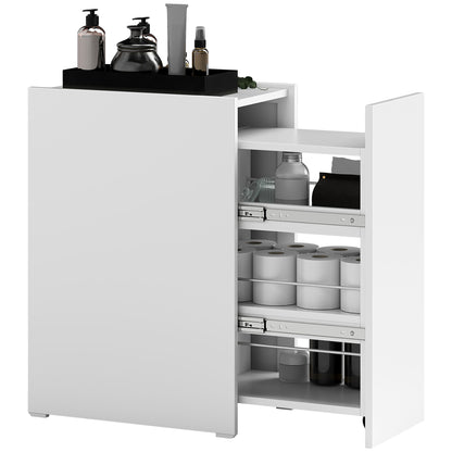 Narrow Bathroom Cabinet with Sliding Drawer and Wheels Bathroom Furniture with 3 Compartments Small Space Auxiliary Furniture 47x30x66.5 cm White