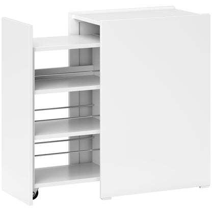 Narrow Bathroom Cabinet with Sliding Drawer and Wheels Bathroom Furniture with 3 Compartments Small Space Auxiliary Furniture 47x30x66.5 cm White