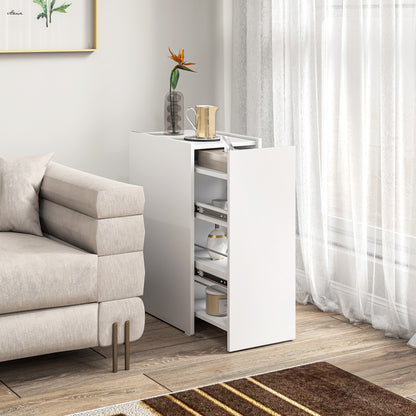 Narrow Bathroom Cabinet with Sliding Drawer and Wheels Bathroom Furniture with 3 Compartments Small Space Auxiliary Furniture 47x30x66.5 cm White