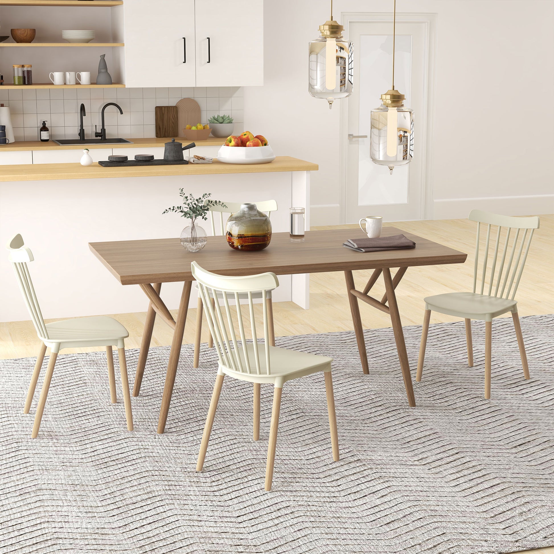 Set of 4 Nordic Style Dining Chairs Kitchen Chairs with High Back Polypropylene Seat and Natural Beech Wood Legs Load 120 kg 48x52.5x83 cm Natural