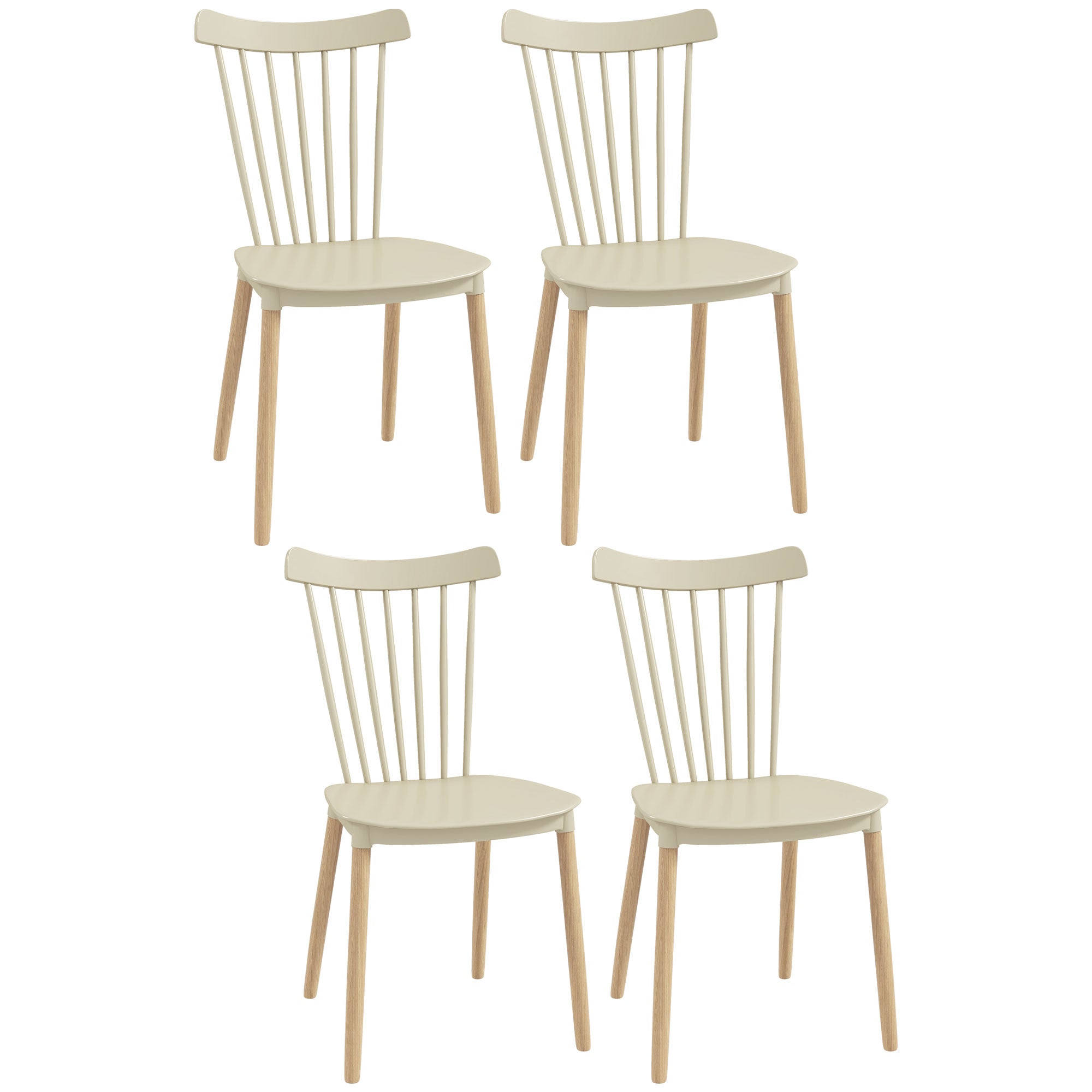 Set of 4 Nordic Style Dining Chairs Kitchen Chairs with High Back Polypropylene Seat and Natural Beech Wood Legs Load 120 kg 48x52.5x83 cm Natural