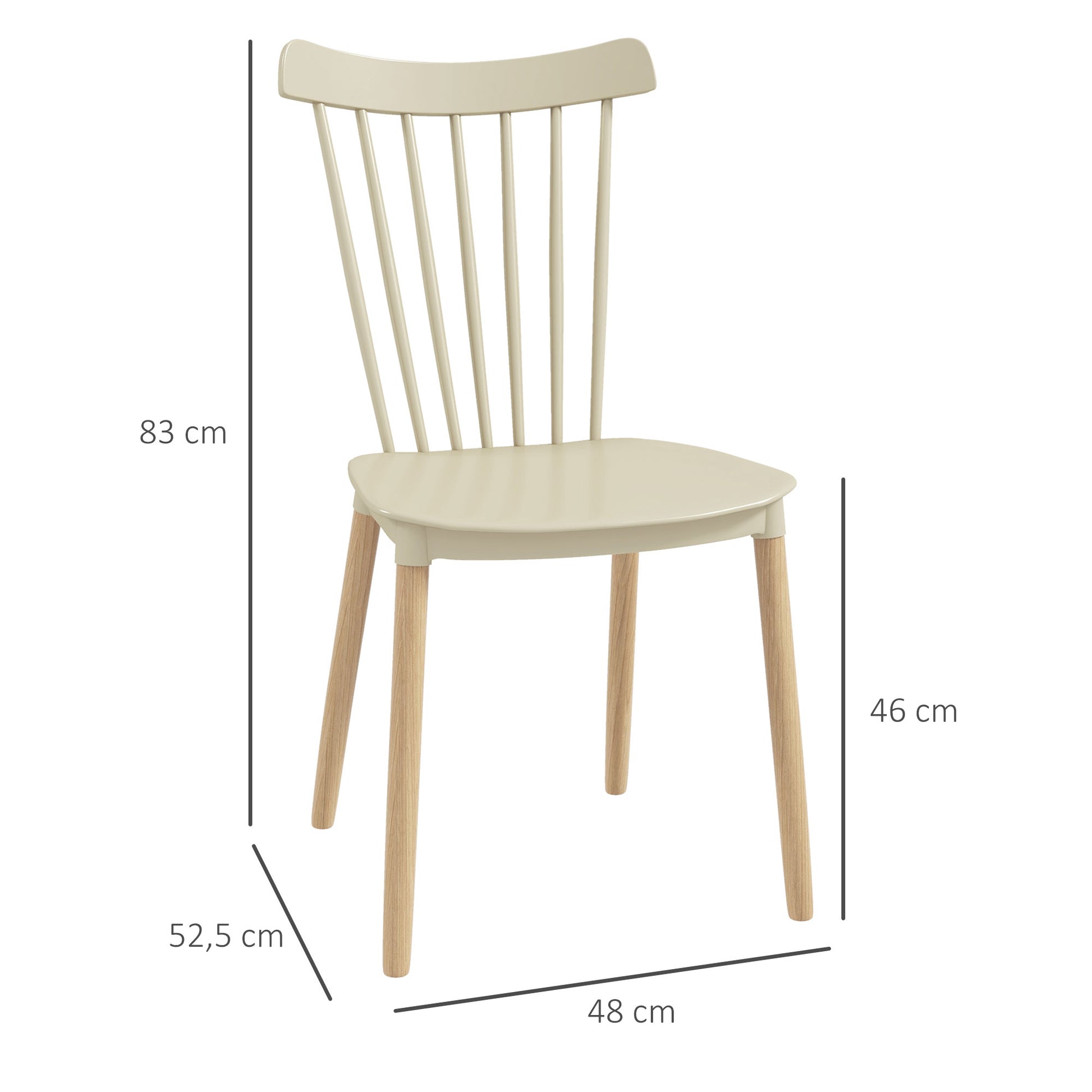Set of 4 Nordic Style Dining Chairs Kitchen Chairs with High Back Polypropylene Seat and Natural Beech Wood Legs Load 120 kg 48x52.5x83 cm Natural