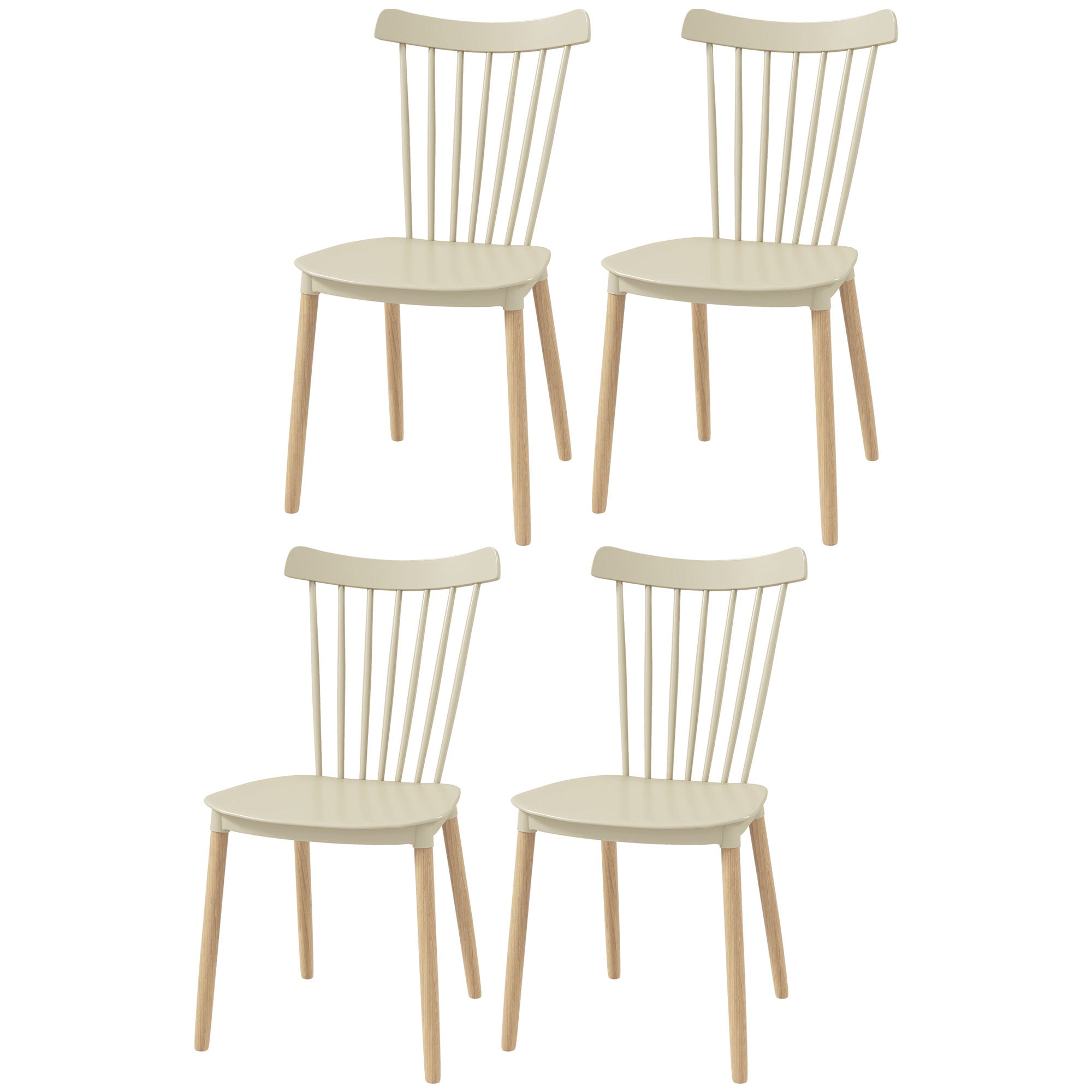 Set of 4 Nordic Style Dining Chairs Kitchen Chairs with High Back Polypropylene Seat and Natural Beech Wood Legs Load 120 kg 48x52.5x83 cm Natural