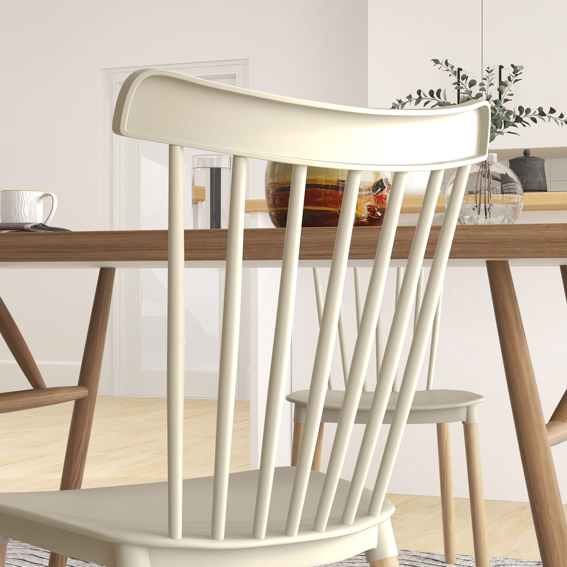 Set of 4 Nordic Style Dining Chairs Kitchen Chairs with High Back Polypropylene Seat and Natural Beech Wood Legs Load 120 kg 48x52.5x83 cm Natural