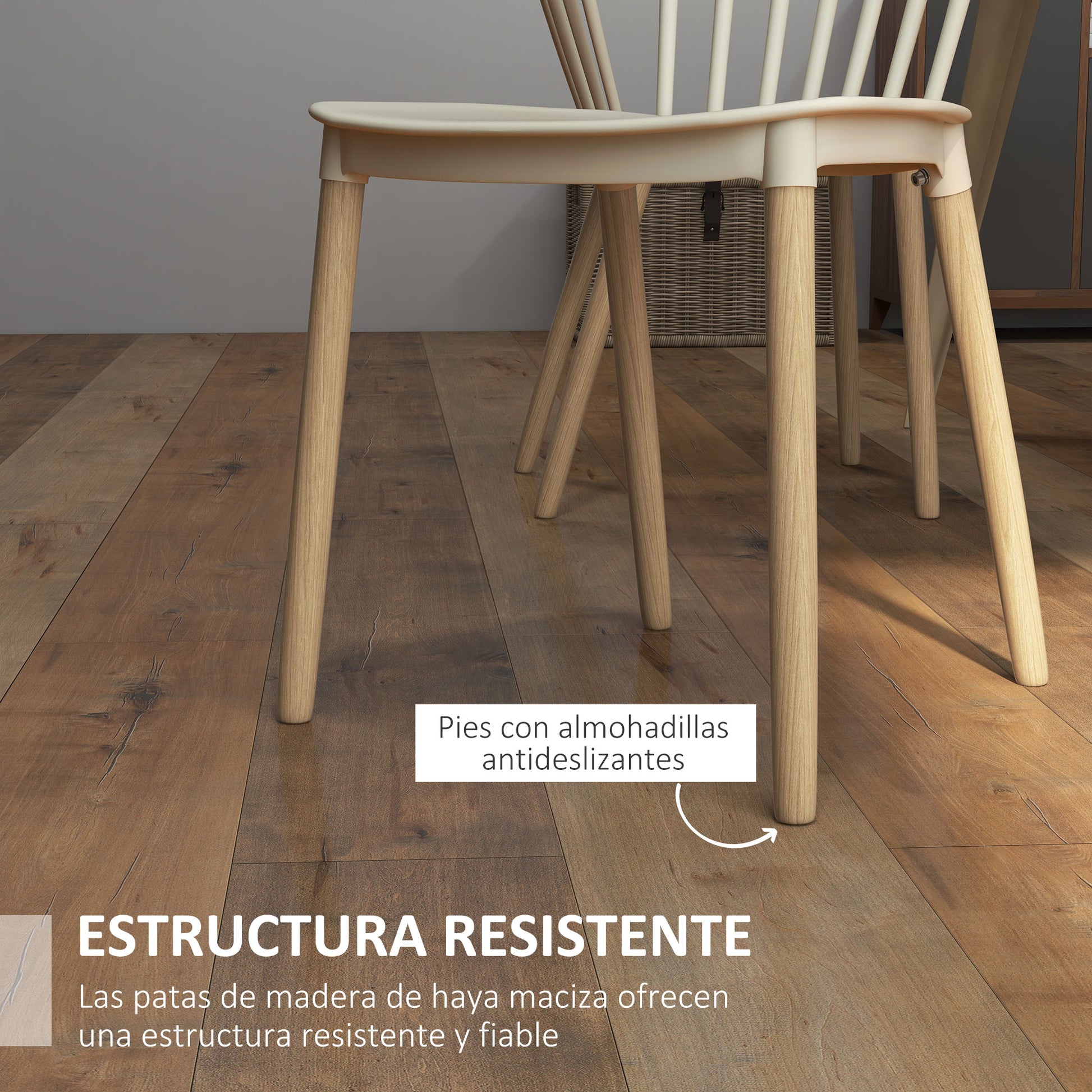 Set of 4 Nordic Style Dining Chairs Kitchen Chairs with High Back Polypropylene Seat and Natural Beech Wood Legs Load 120 kg 48x52.5x83 cm Natural