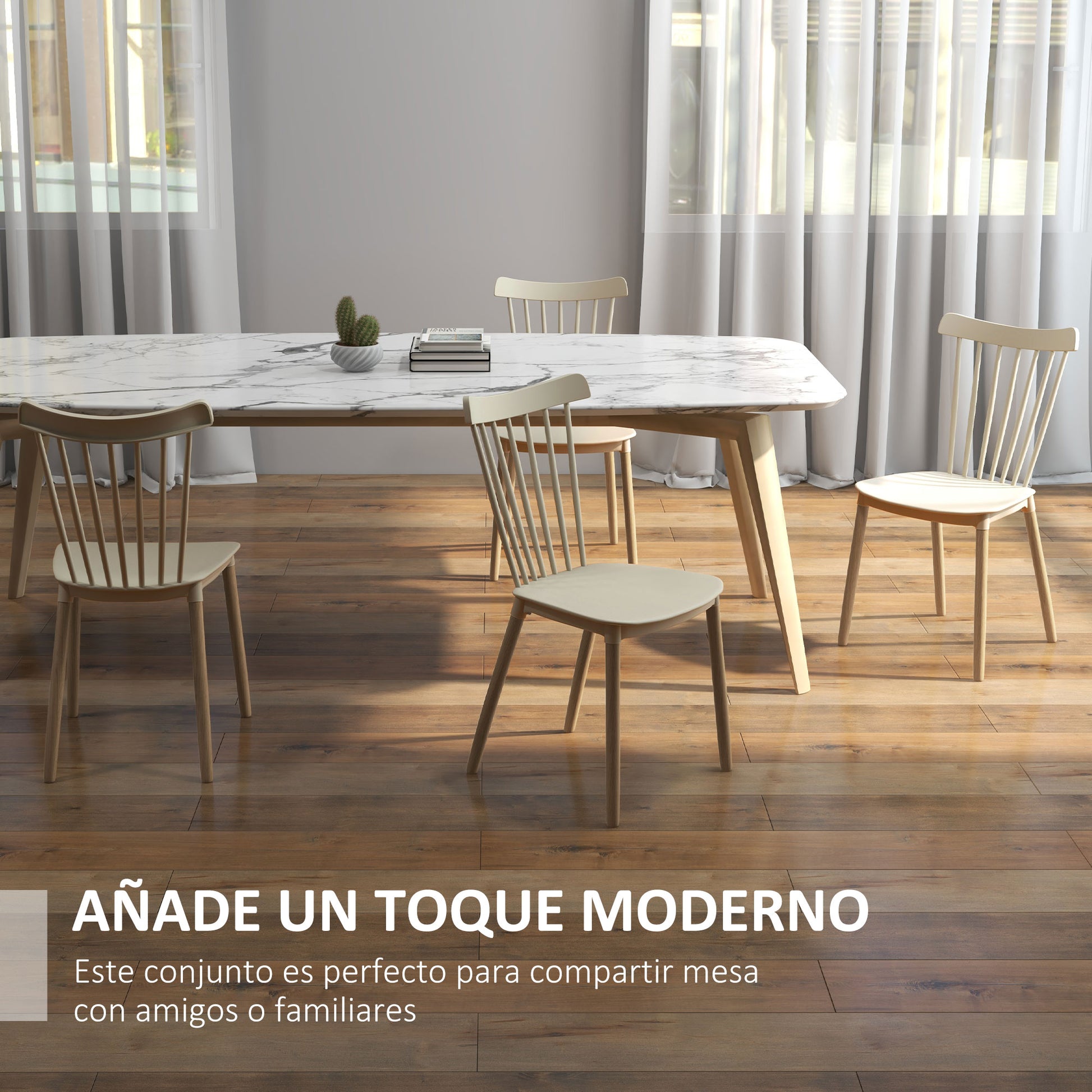 Set of 4 Nordic Style Dining Chairs Kitchen Chairs with High Back Polypropylene Seat and Natural Beech Wood Legs Load 120 kg 48x52.5x83 cm Natural