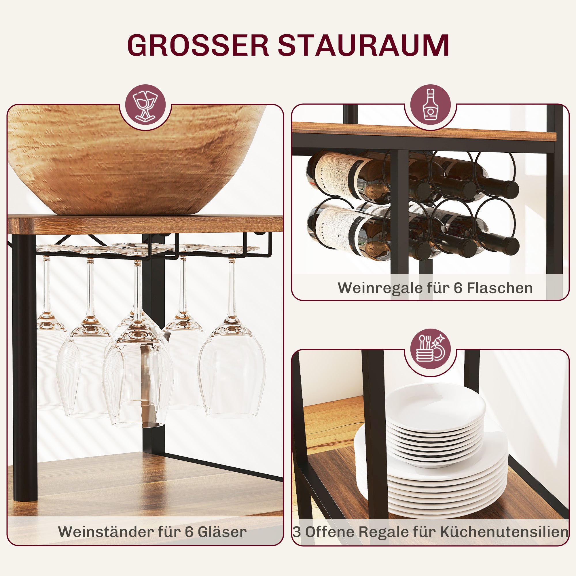 Bar Table with Bar Stool Set, Bar Table Set with 2 Bar Chairs, Foldable Backrest Kitchen Table with Wine Glass Holder, Wine Rack, and Shelf, Counter Table in Modern Design for Dining Room Kitchen Brown