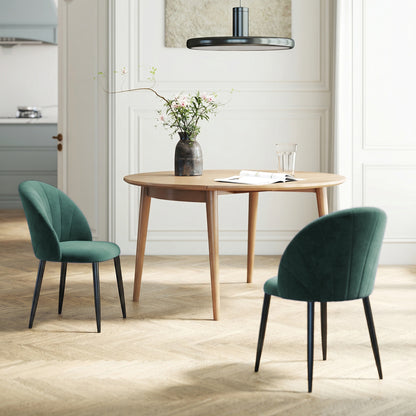 Set of 2 Dark Green Velvet Dining Chairs — Padded Armless Side Chairs with Steel Legs