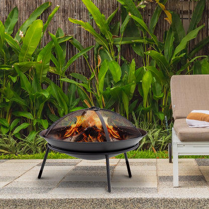 Outdoor Fire Pit Metal Fire Bowl with Spark Screen and Poker for Garden Patio Camping Ø47x33 cm Black