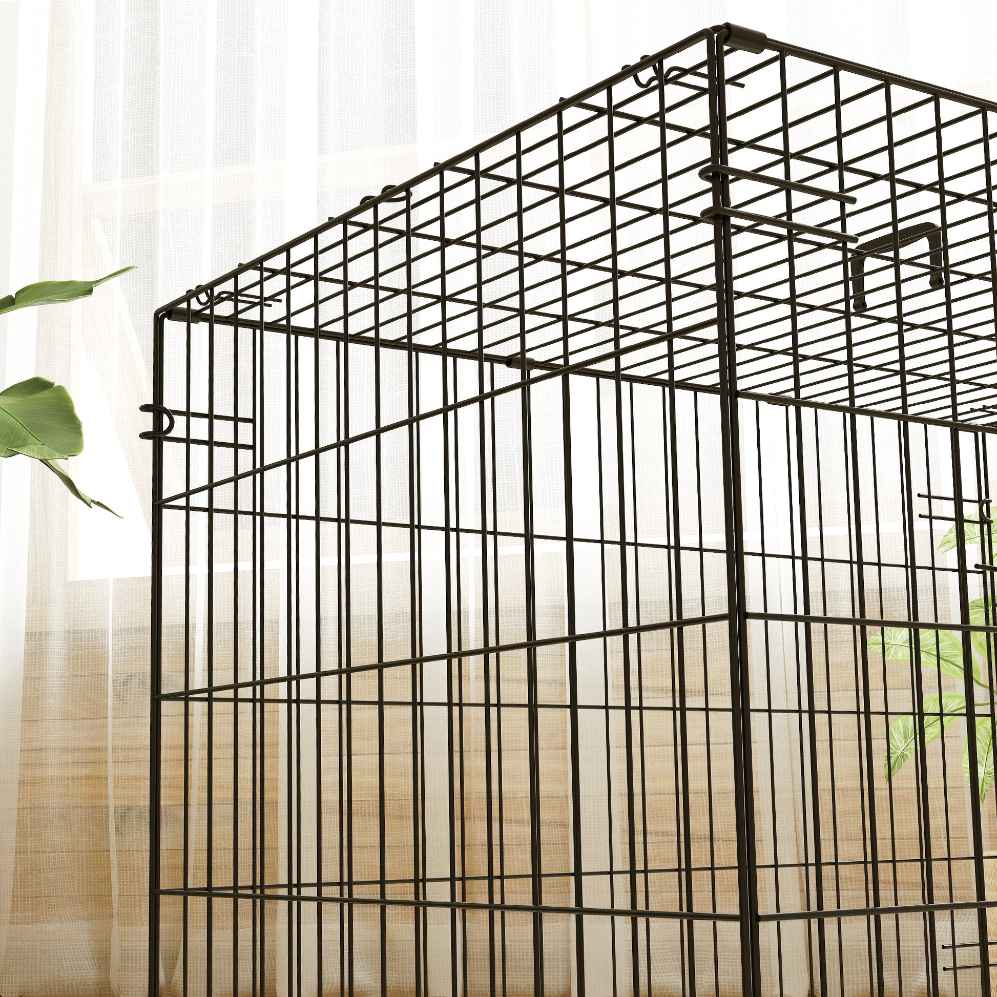 Dog Cage, Foldable Dog Transport Crate with 2 Doors, Removable Tray, Washable Soft Cushion, Steel Frame, 76 x 53 x 60 cm, Black