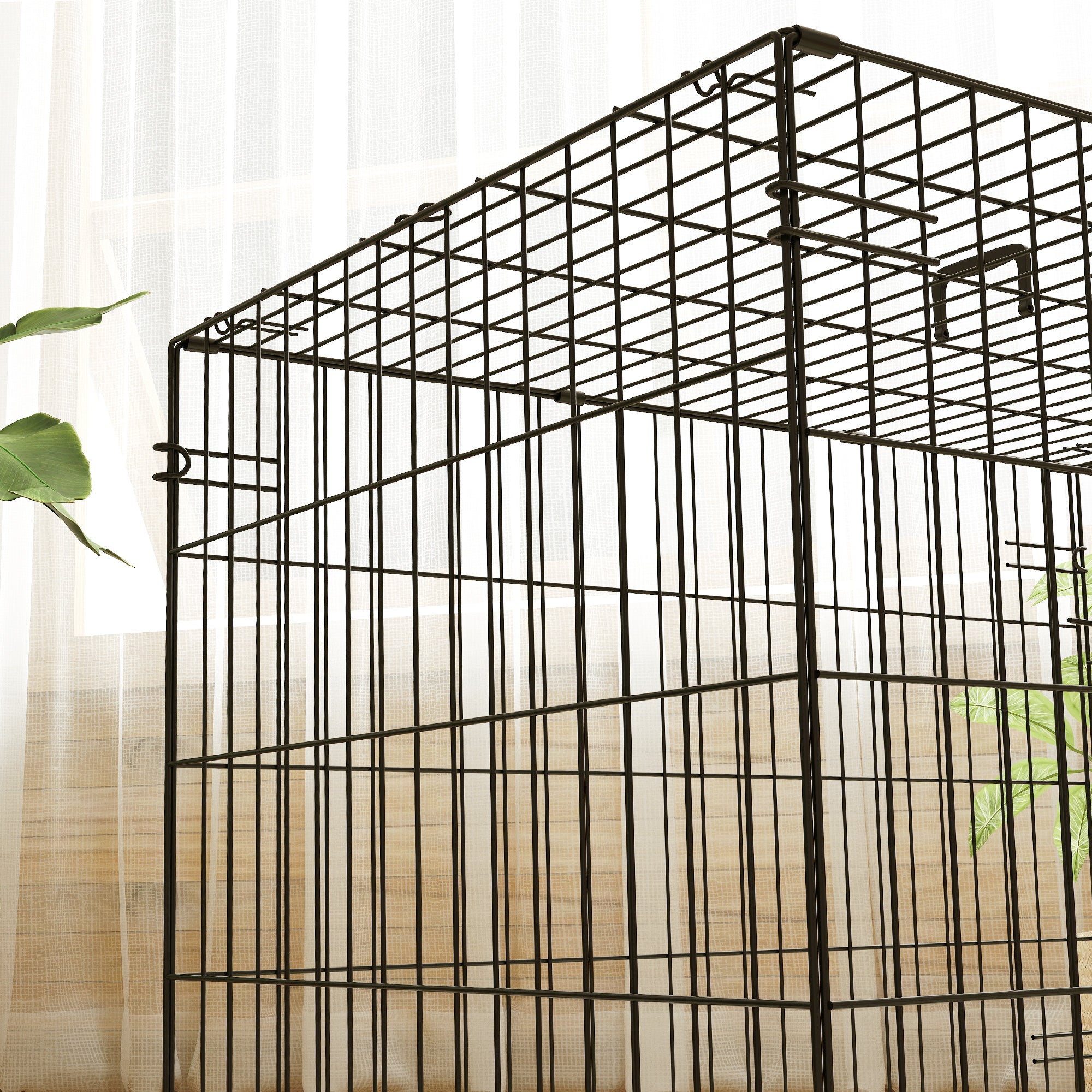 Dog Cage, Foldable Dog Transport Crate with 2 Doors, Removable Tray, Washable Soft Cushion, Steel Frame, 76 x 53 x 60 cm, Black