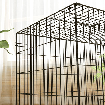 Dog Cage, Foldable Dog Transport Crate with 2 Doors, Removable Tray, Washable Soft Cushion, Steel Frame, 76 x 53 x 60 cm, Black