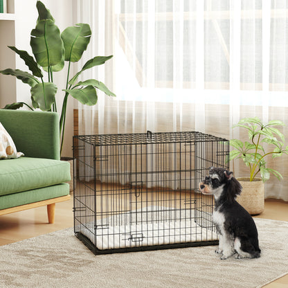 Dog Cage, Foldable Dog Transport Crate with 2 Doors, Removable Tray, Washable Soft Cushion, Steel Frame, 76 x 53 x 60 cm, Black