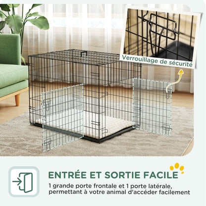 Dog Cage, Foldable Dog Transport Crate with 2 Doors, Removable Tray, Washable Soft Cushion, Steel Frame, 76 x 53 x 60 cm, Black