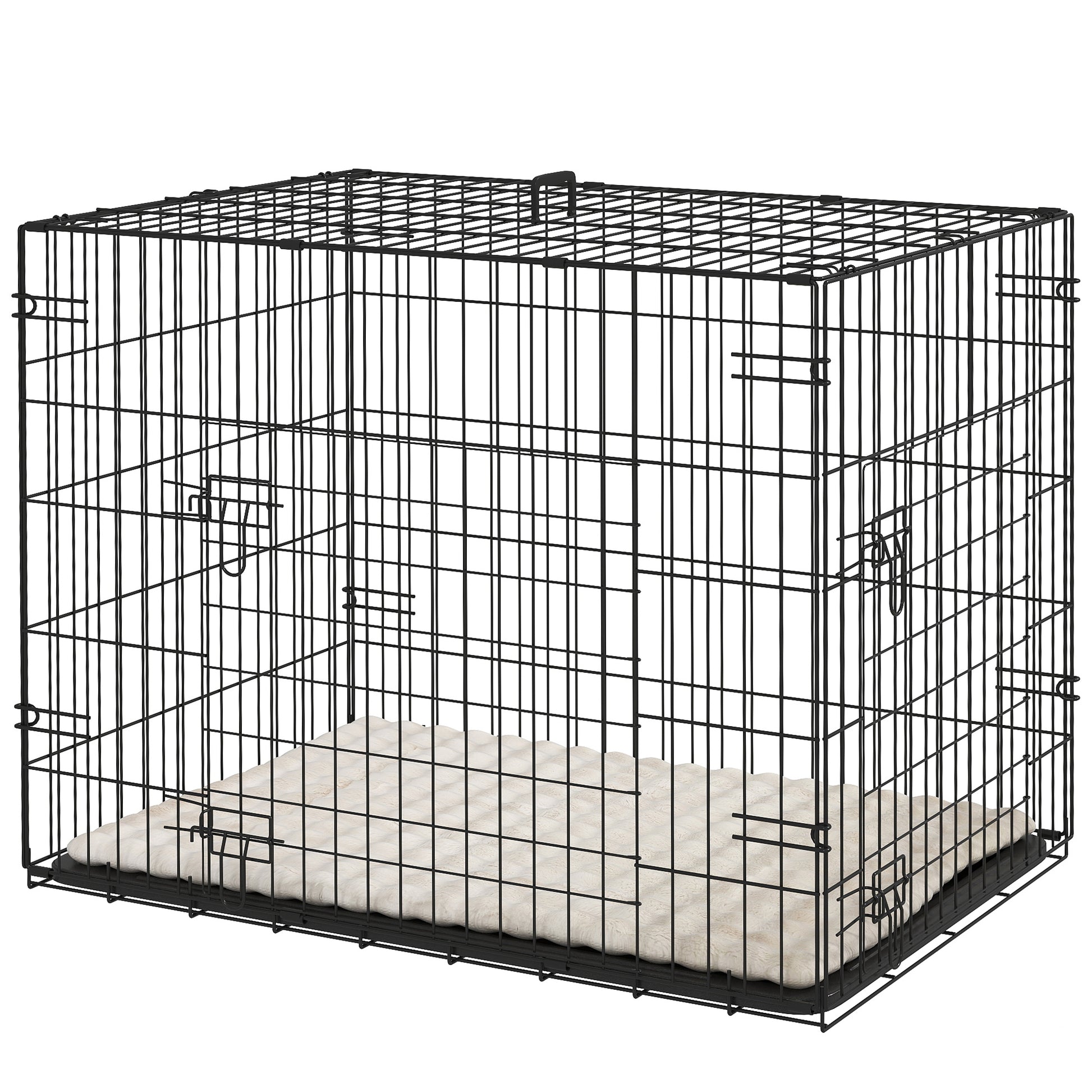Dog Cage, Foldable Dog Transport Crate with 2 Doors, Removable Tray, Washable Soft Cushion, Steel Frame, 76 x 53 x 60 cm, Black