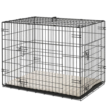 Dog Cage, Foldable Dog Transport Crate with 2 Doors, Removable Tray, Washable Soft Cushion, Steel Frame, 76 x 53 x 60 cm, Black