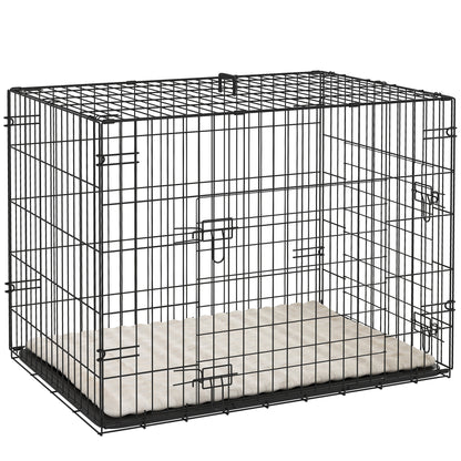 Dog Cage, Foldable Dog Transport Crate with 2 Doors, Removable Tray, Washable Soft Cushion, Steel Frame, 76 x 53 x 60 cm, Black