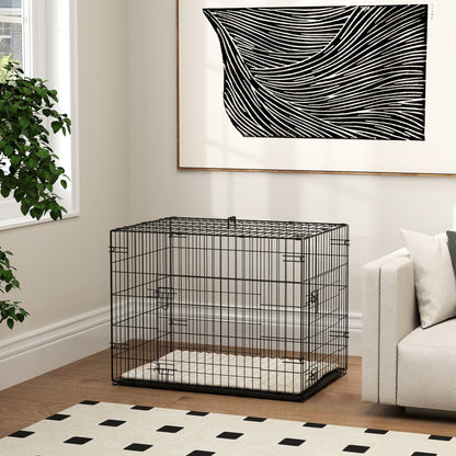 Dog Cage, Foldable Dog Transport Crate with 2 Doors, Removable Tray, Washable Soft Cushion, Steel Frame, 76 x 53 x 60 cm, Black