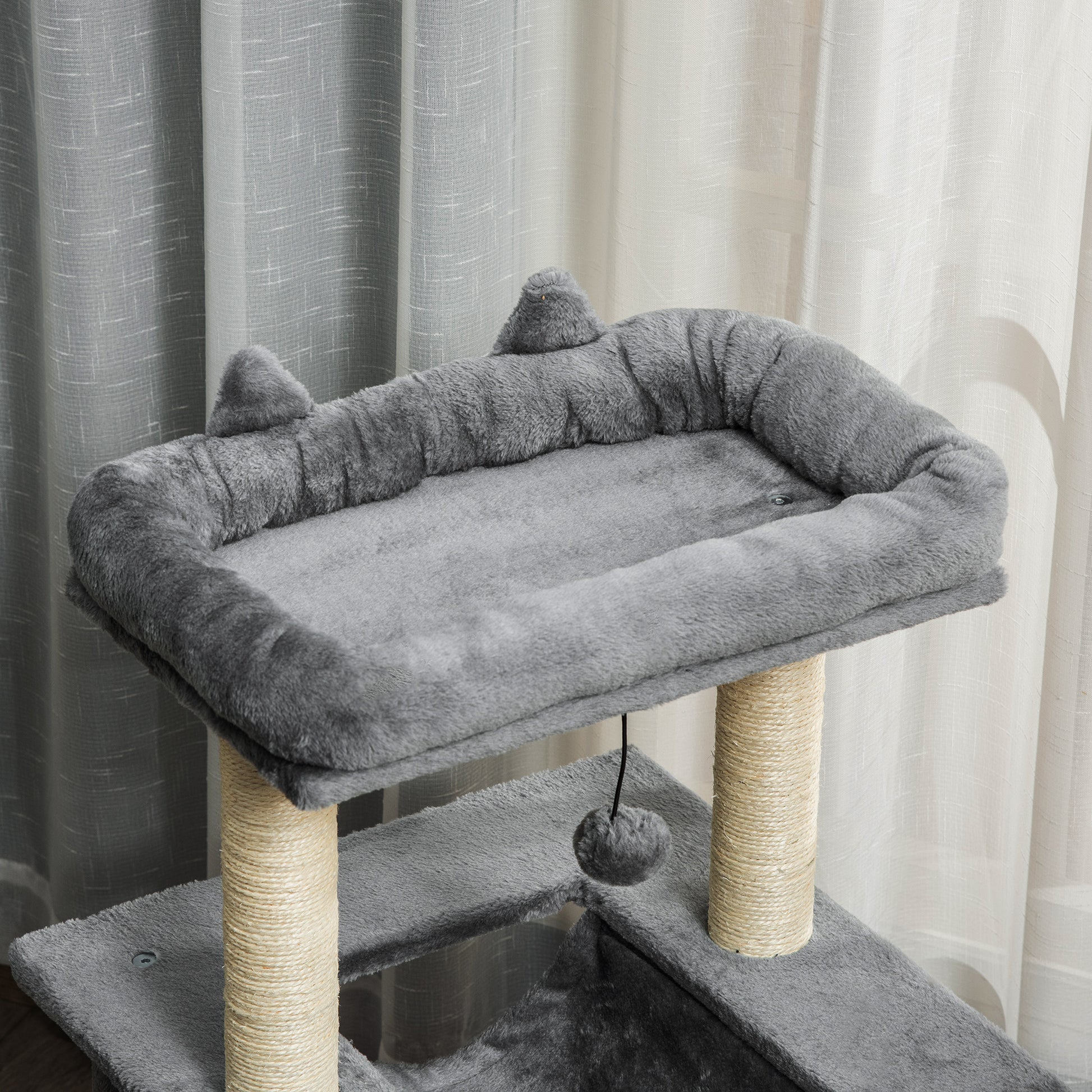 Cat Tree 90 cm Scratching Post with Hammock Play Tree Cat Cave Platforms Climbing Tree Cat Scratching Post Activity Tree Plush Sisal Gray
