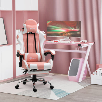 Gaming Chair Ergonomic Office Chair with Headrest Massage Lumbar Cushion Footrest Swivel Gamer Chair PC Chair with Connectable Armrests, Rocking Function Pink