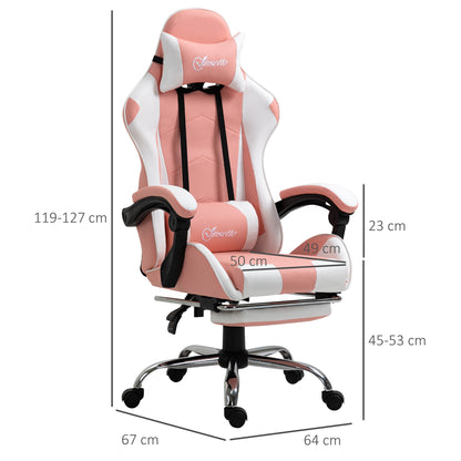 Gaming Chair Ergonomic Office Chair with Headrest Massage Lumbar Cushion Footrest Swivel Gamer Chair PC Chair with Connectable Armrests, Rocking Function Pink