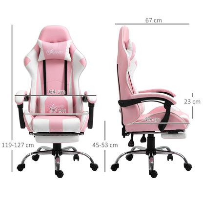 Gaming Chair Ergonomic Office Chair with Headrest Massage Lumbar Cushion Footrest Swivel Gamer Chair PC Chair with Connectable Armrests, Rocking Function Pink
