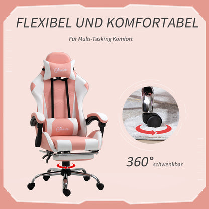 Gaming Chair Ergonomic Office Chair with Headrest Massage Lumbar Cushion Footrest Swivel Gamer Chair PC Chair with Connectable Armrests, Rocking Function Pink